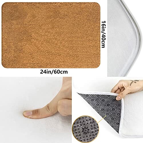 Soft bath mat with non-slip backing, dimensions 24in by 16in.