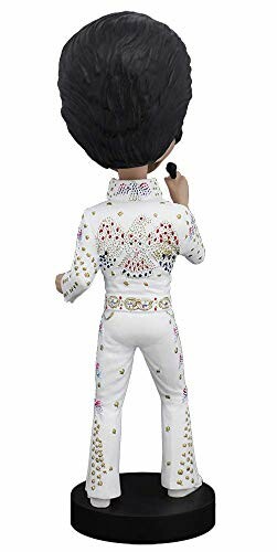 Bobblehead figure in white embellished jumpsuit holding a microphone