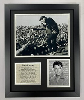 Framed photos of Elvis Presley with concert crowd.