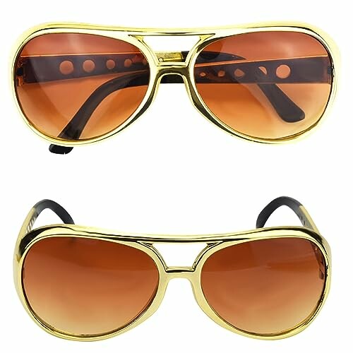 Gold aviator sunglasses with brown lenses