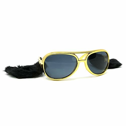 Gold sunglasses with attached black sideburns.