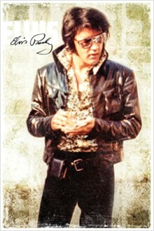 Person in a leather jacket and sunglasses holding an item.